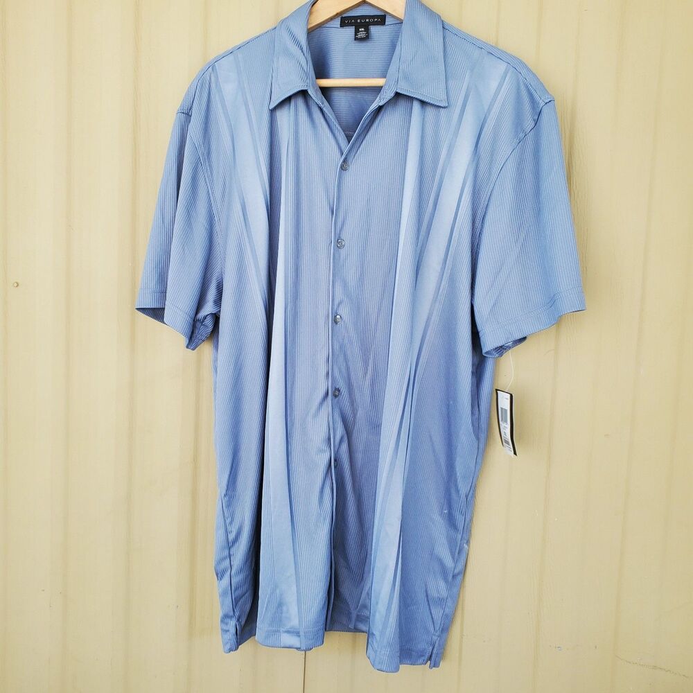 Via Europa Blue Short Sleeve Button Down Shirt Size XXL